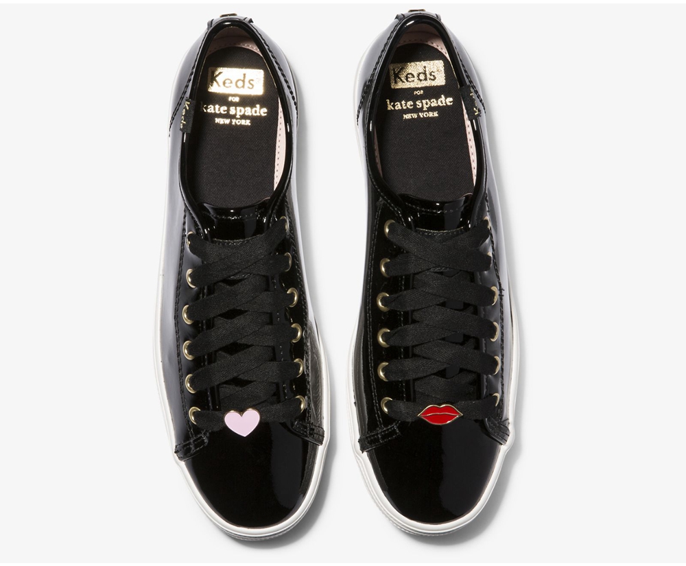 Πανινα Παπουτσια Γυναικεια - Keds Kate Spade New York Triple Kick Patent Δερματινα - Μαυρα - YZKCD82